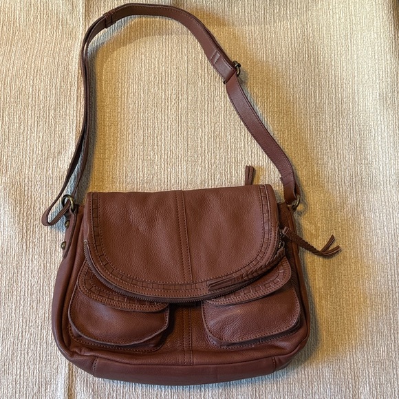 Lucky Brand Boho Bag Modesto Stash Flap Saddle Brown Leather EUC - Picture 2 of 14